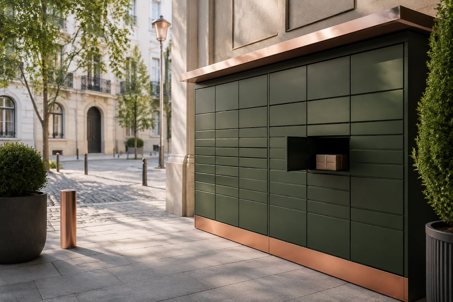 Parcel locker pickup point in Poland for an Oopbuy order — InPost-style compartments